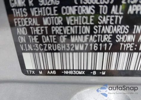 2021 Honda Hr-V Lx из США, поврежденный, VIN 3CZRU6H32MM716117